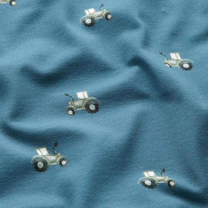 GOTS Jersey coton Tracteur Impression numérique – bleu jean,  image number 2