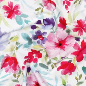 Jersey coton Impression numérique fleurs d'été – blanc/rose intense, 