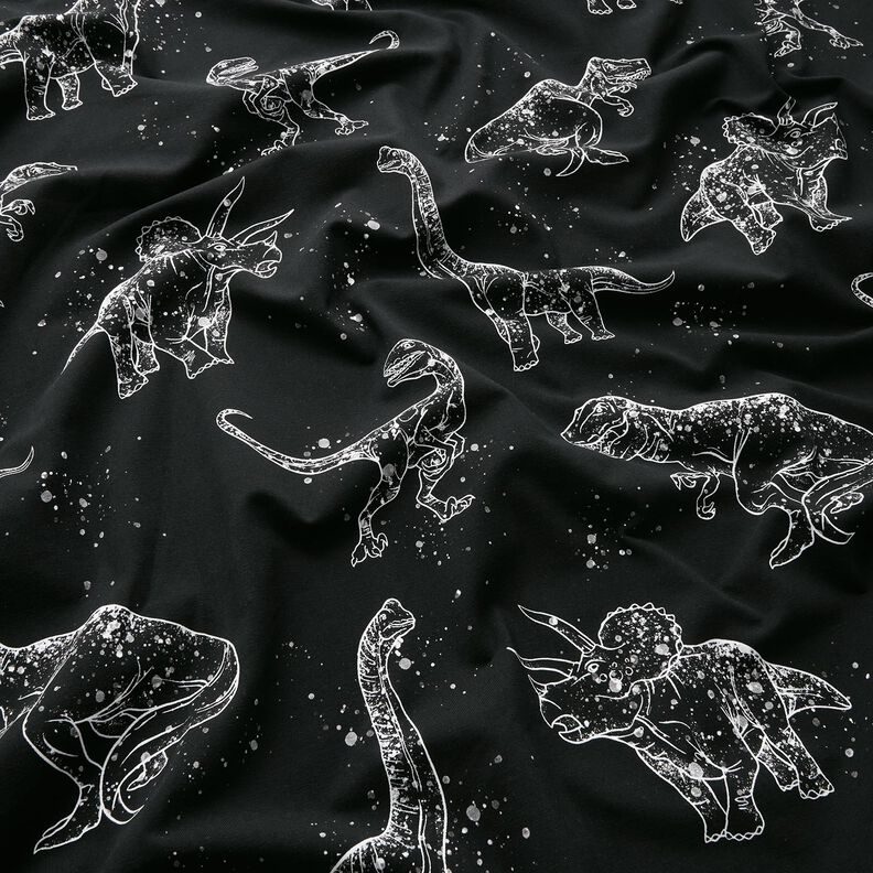 Jersey coton Contours de dinosaures | Glitzerpüppi – noir/blanc,  image number 1