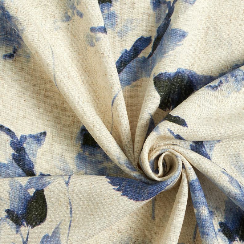 Mélange viscose lin Roses à l'aquarelle – nature/bleu marine,  image number 3