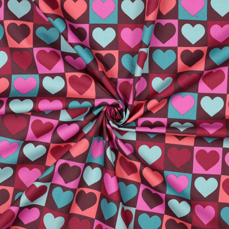 Popeline coton Tissu à carreaux avec cœurs | Poppy Fabrics – bordeaux, image number 3