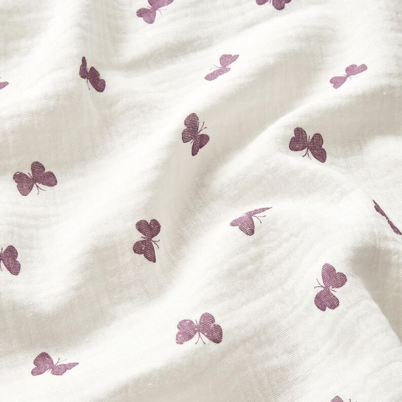 Tissu double gaze de coton Papillons – ivoire/lilas rouge,  image number 2