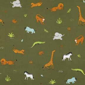 GOTS Popeline coton Animaux des steppes | Poppy Fabrics – olive foncé, 