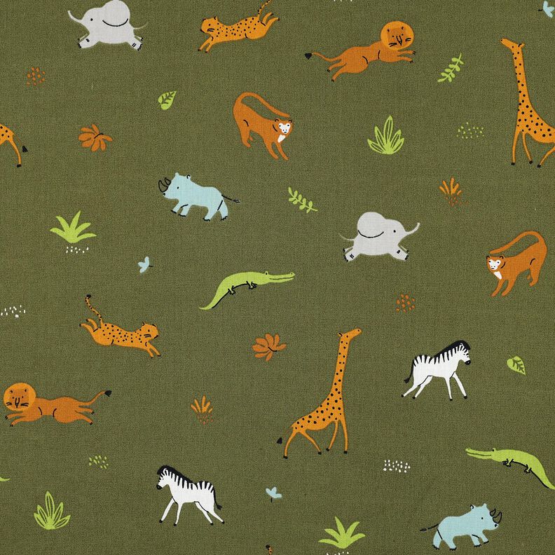 GOTS Popeline coton Animaux des steppes | Poppy Fabrics – olive foncé, image number 1