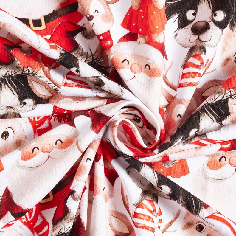 French Terry Sweat d’été Animaux en habits de Noël Impression numérique – blanc/chili, image number 3