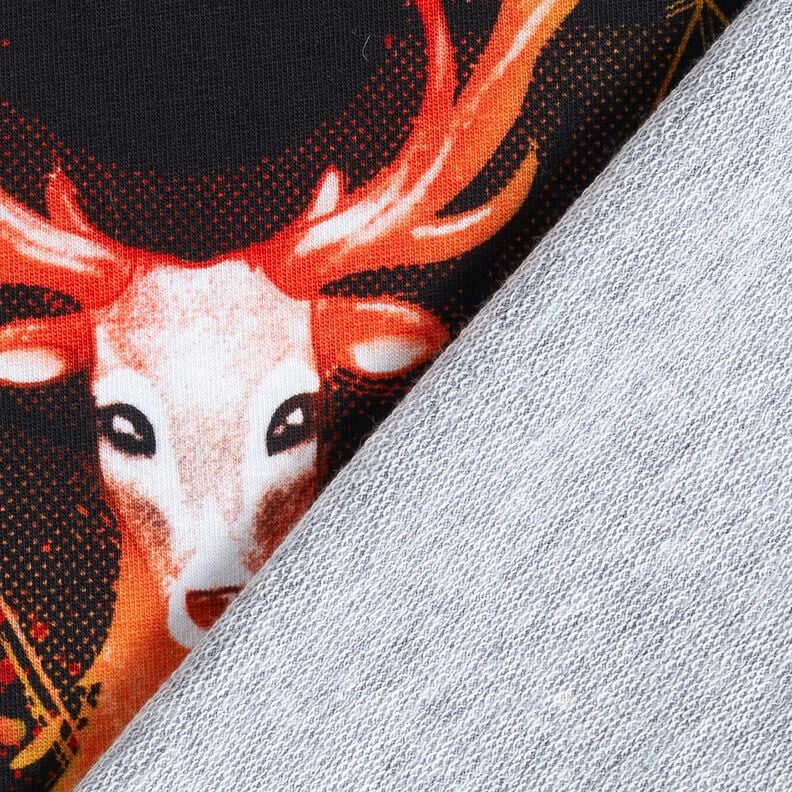French Terry Panel Cerf de flammes | Glitzerpüppi – noir/orange,  image number 4