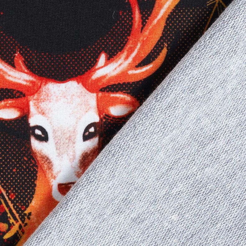 French Terry Panel Cerf de flammes | Glitzerpüppi – noir/orange, image number 4