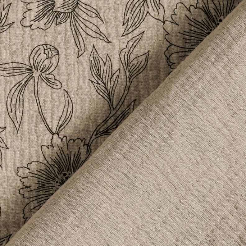 Tissu double gaze de coton Grandes fleurs – taupe clair/noir,  image number 4