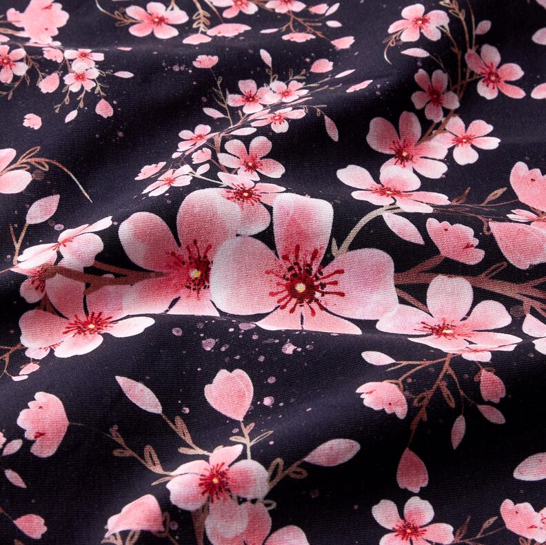 Jersey coton Fleurs de cerisier | Glitzerpüppi – bleu marine,  image number 1