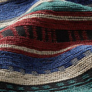 Tissu de décoration Chenille Rayures ethniques – noir/bleu jean, 