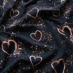 Jersey coton Cœurs dorés mouchetés | Glitzerpüppi – bleu noir/vieux rose foncé, 