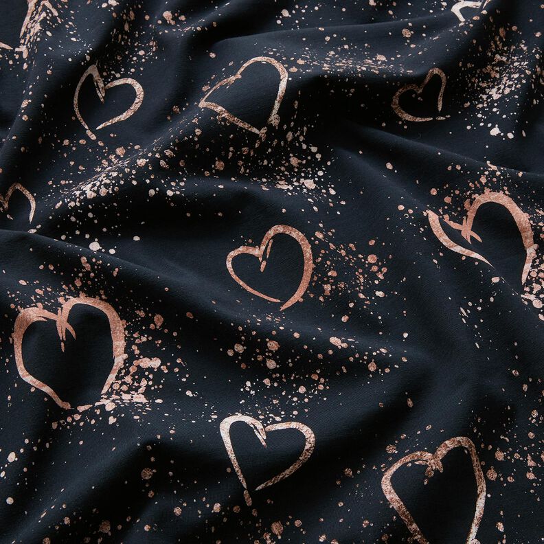 Jersey coton Cœurs dorés mouchetés | Glitzerpüppi – bleu noir/vieux rose foncé,  image number 2