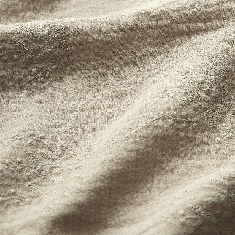 Tissu double gaze de coton Vrille florale ton sur ton – gris soie,  image number 2