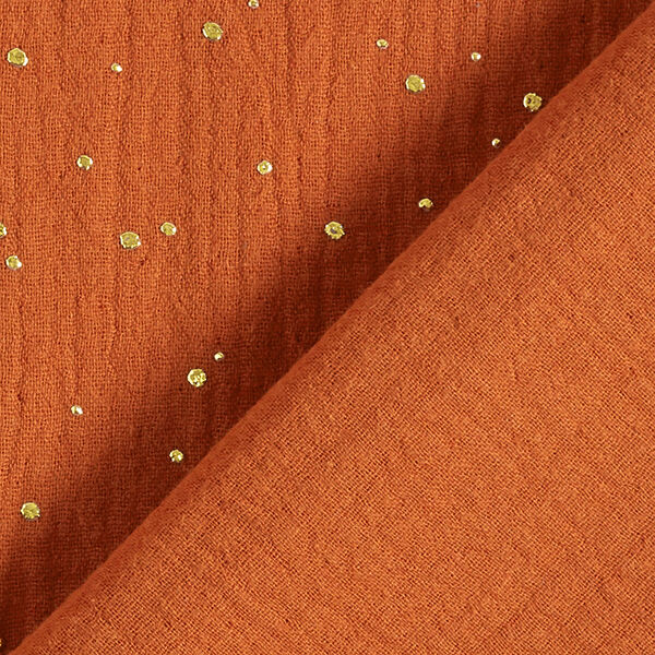Tissu double gaze de coton taches dorées éparses – terre cuite/or,  image number 4