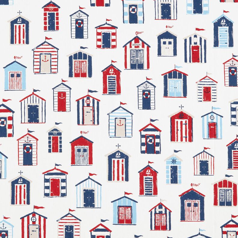 Tissu de décoration Semi-panama Maisons de plage – blanc/bleu marine,  image number 1