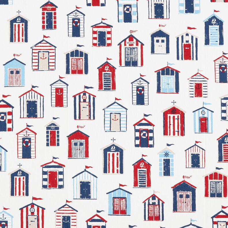Tissu de décoration Semi-panama Maisons de plage – blanc/bleu marine, image number 1