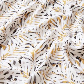 Tissu viscose feuilles de palmier estivales – blanc/moutarde, 