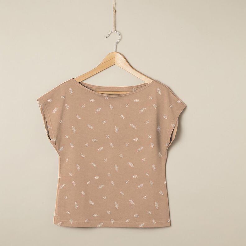 Jersey coton feuilles – marron clair, image number 6