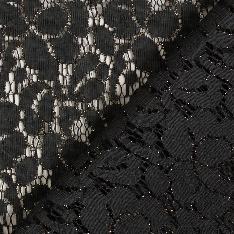 Dentelle lurex fleurs – noir/or métallisé,  image number 5