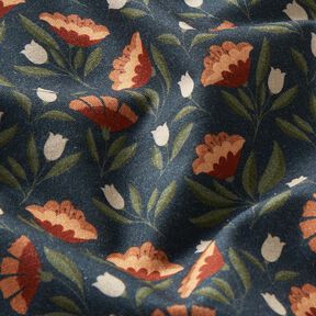 Tissu en coton Popeline fleurs en filigrane – bleu noir/terre cuite, 