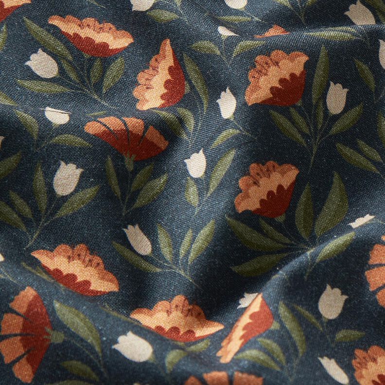 Tissu en coton Popeline fleurs en filigrane – bleu noir/terre cuite,  image number 2