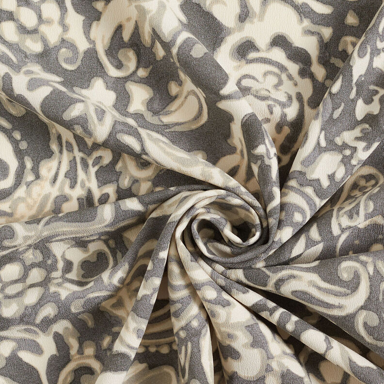 Tissu crêpe Paisley et fleurs – gris/blanc, image number 4