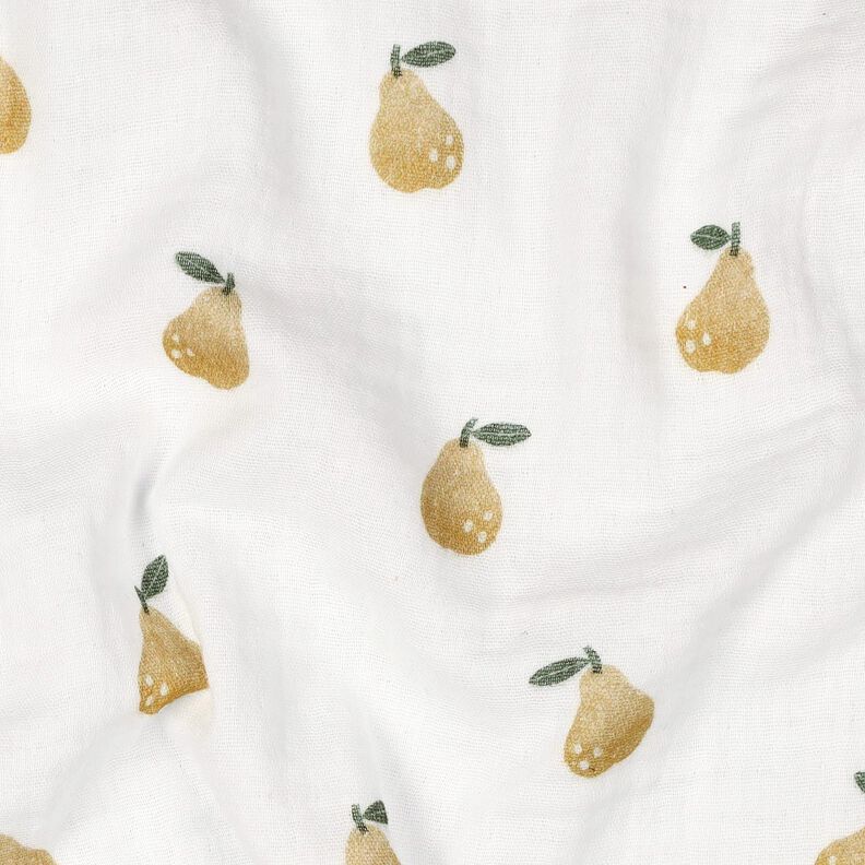 Tissu double gaze de coton Poire Impression numérique | Poppy Fabrics – blanc/jaune olive,  image number 2