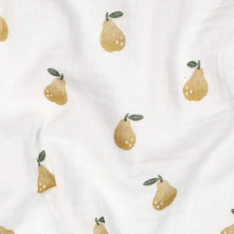 Tissu double gaze de coton Poire Impression numérique | Poppy Fabrics – blanc/jaune olive, image number 2