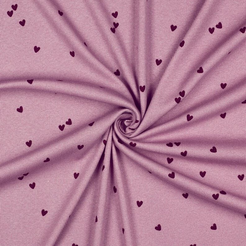Jersey côtelé Cœurs éparpillés | Poppy Fabrics – violet pastel/merlot, image number 3