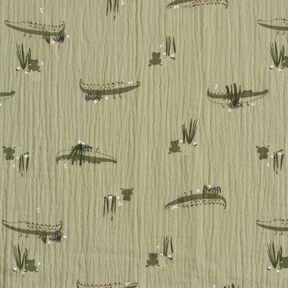 Tissu double gaze de coton Crocodiles et grenouilles – roseau, 