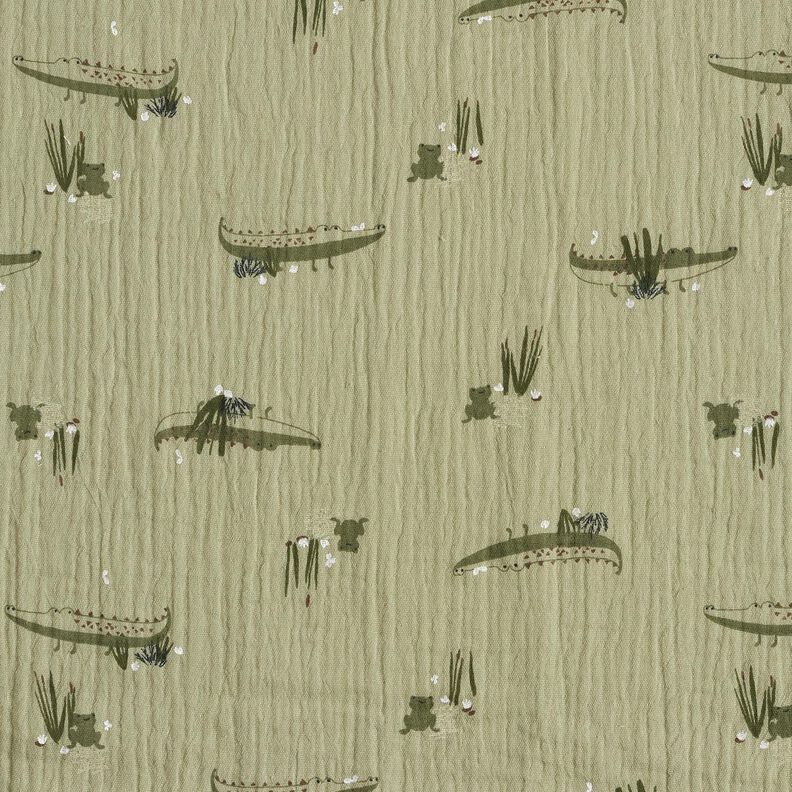 Tissu double gaze de coton Crocodiles et grenouilles – roseau,  image number 1