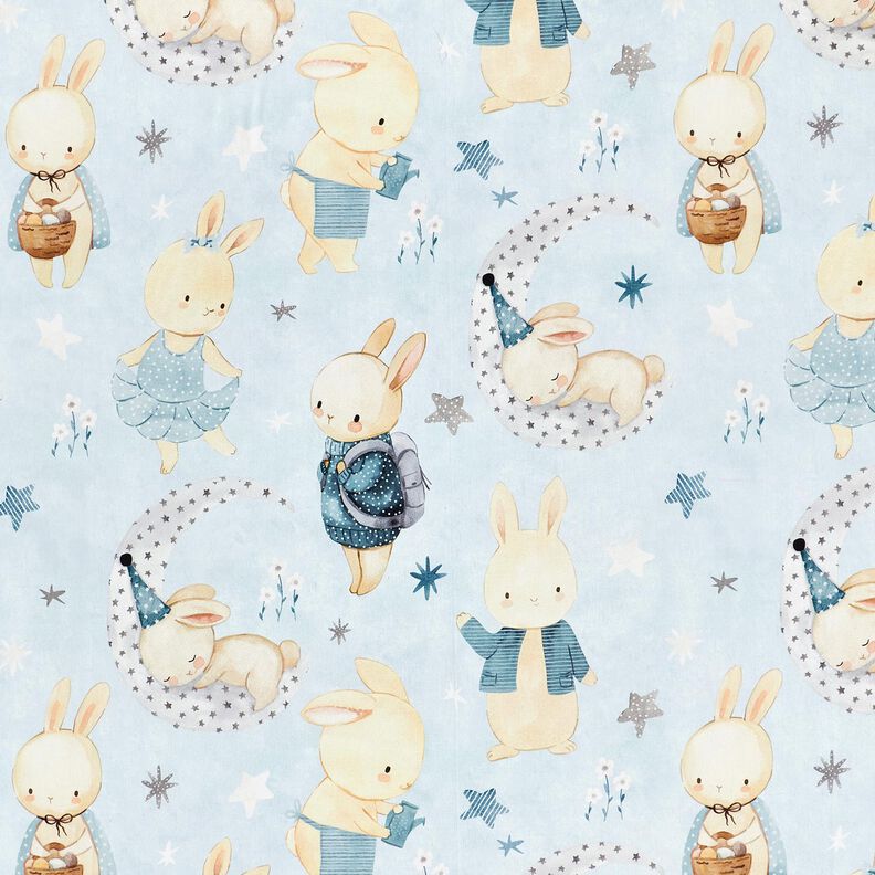 Tissu de décoration Sergé coton Lapin au pays des rêves Impression numérique – bleu bébé/bleu jean, image number 1
