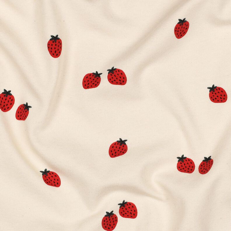 GOTS Jersey coton Fraises | Poppy Fabrics – beige clair/carmin, image number 2