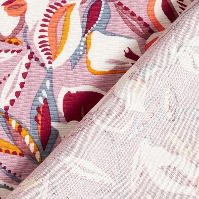 Tissu viscose fleurs et feuilles graphiques – écru/vieux rose foncé,  image number 4