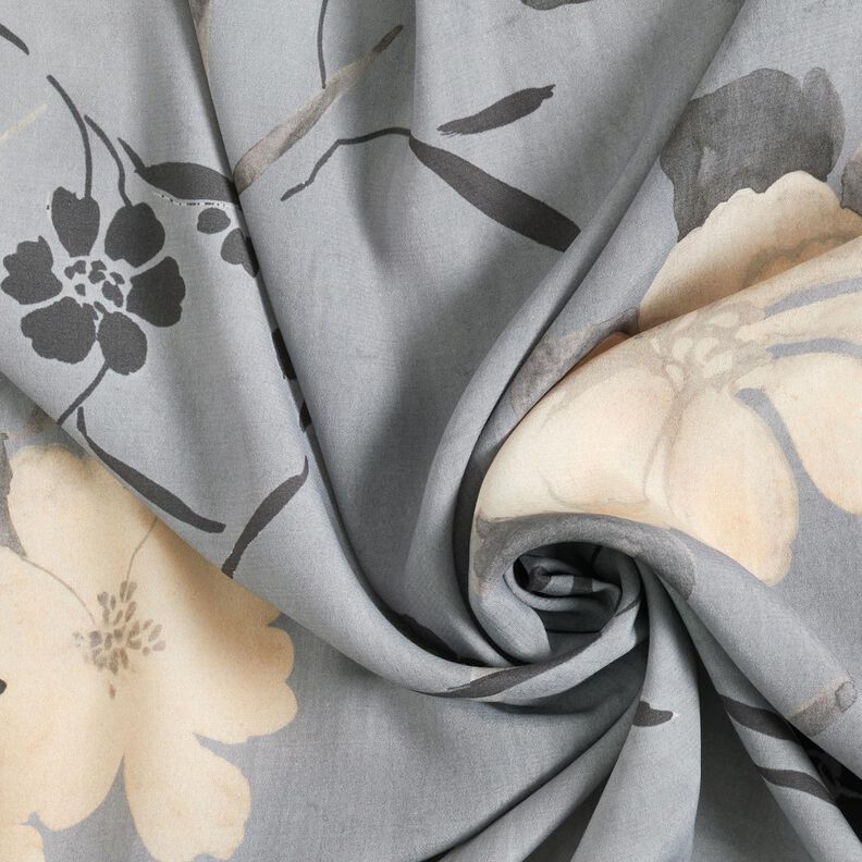 Tissu en viscose Fleurs aquarelle – gris,  image number 3