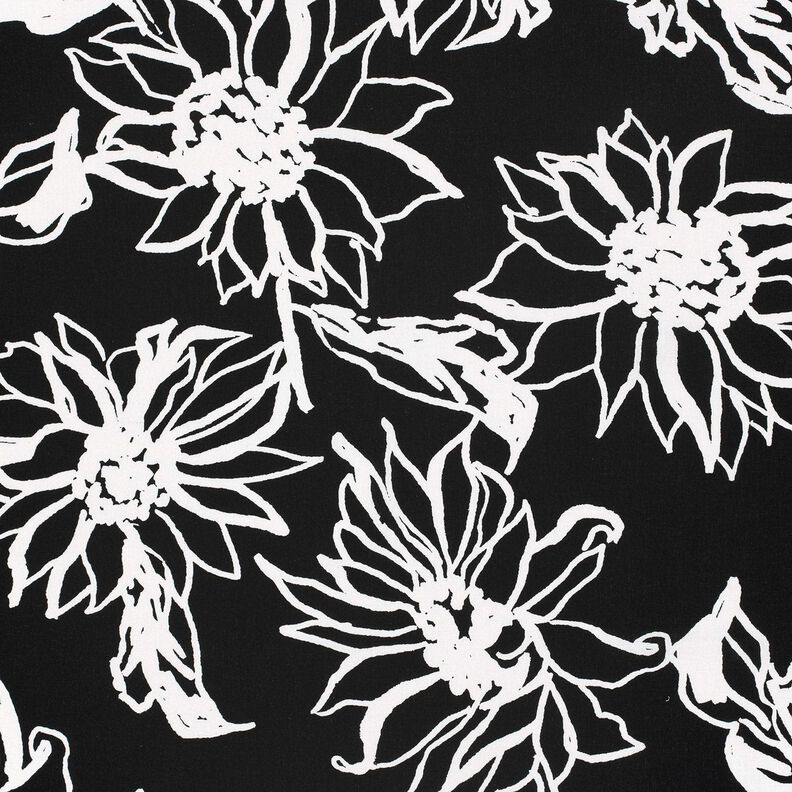 Mélange viscose lin Tournesols abstraits – noir/blanc, image number 1