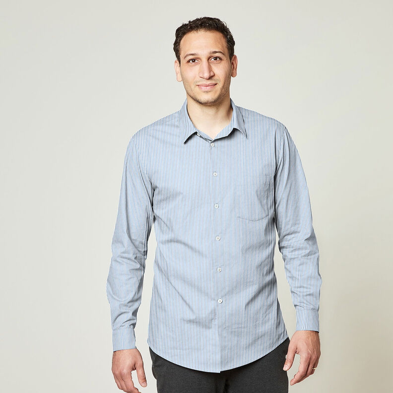 Tissu stretch pour chemise à fines rayures – blanc/bleu clair,  image number 7