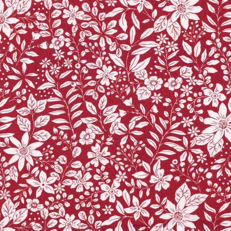 Tissu viscose Fleurs et branches – carmin/blanc,  image number 1