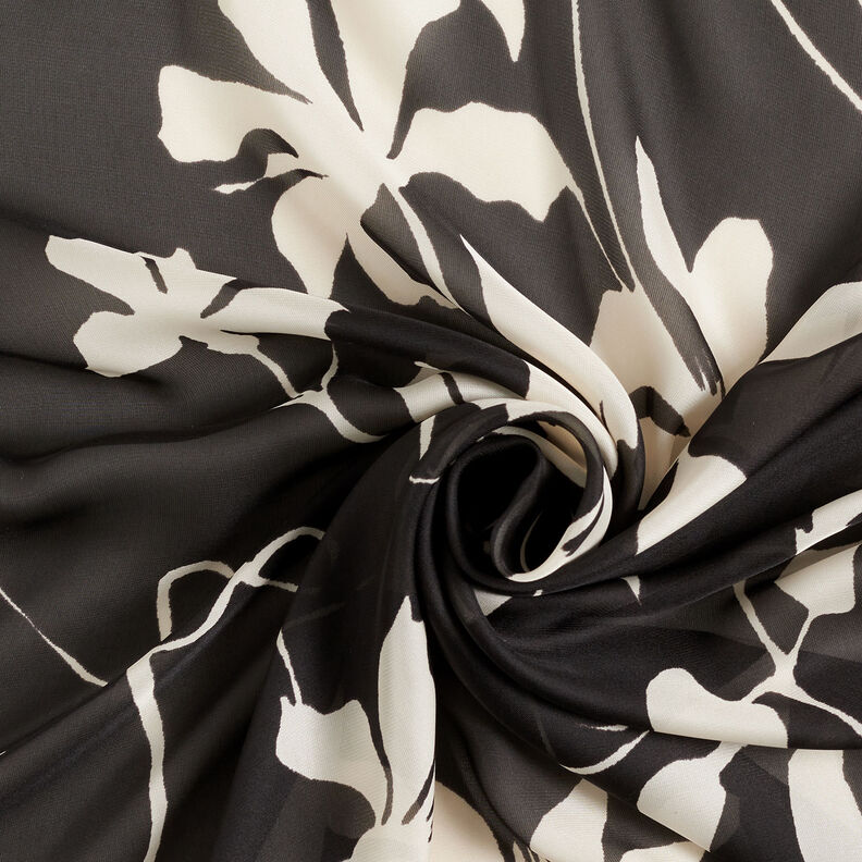 Satin délicat Vrilles de feuilles – noir/blanc, image number 3
