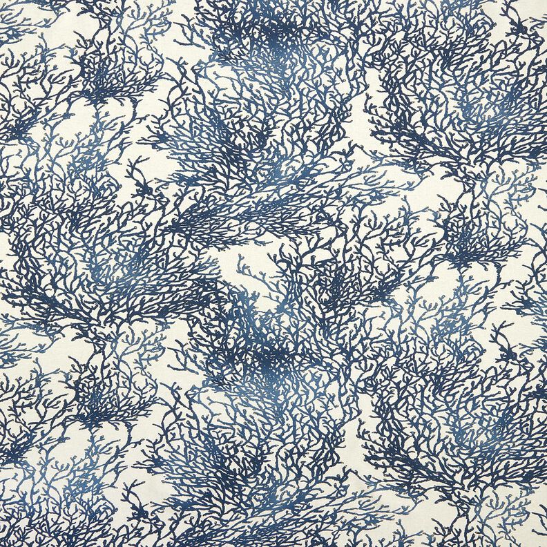Tissu de décoration Semi-panama Magnifiques coraux – bleu marine/nature,  image number 1
