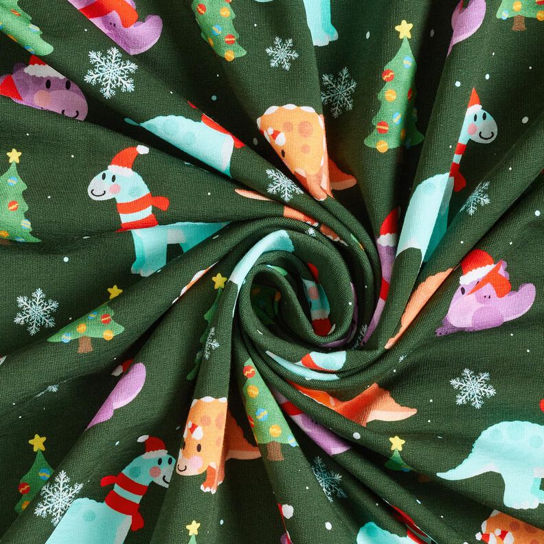 French Terry Sweat d’été Bébé dinosaure dans l'esprit de Noël | Glitzerpüppi – vert foncé/chili,  image number 3