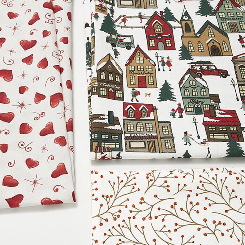 Tissu de décoration Semi-panama village d’hiver – écru, image number 5
