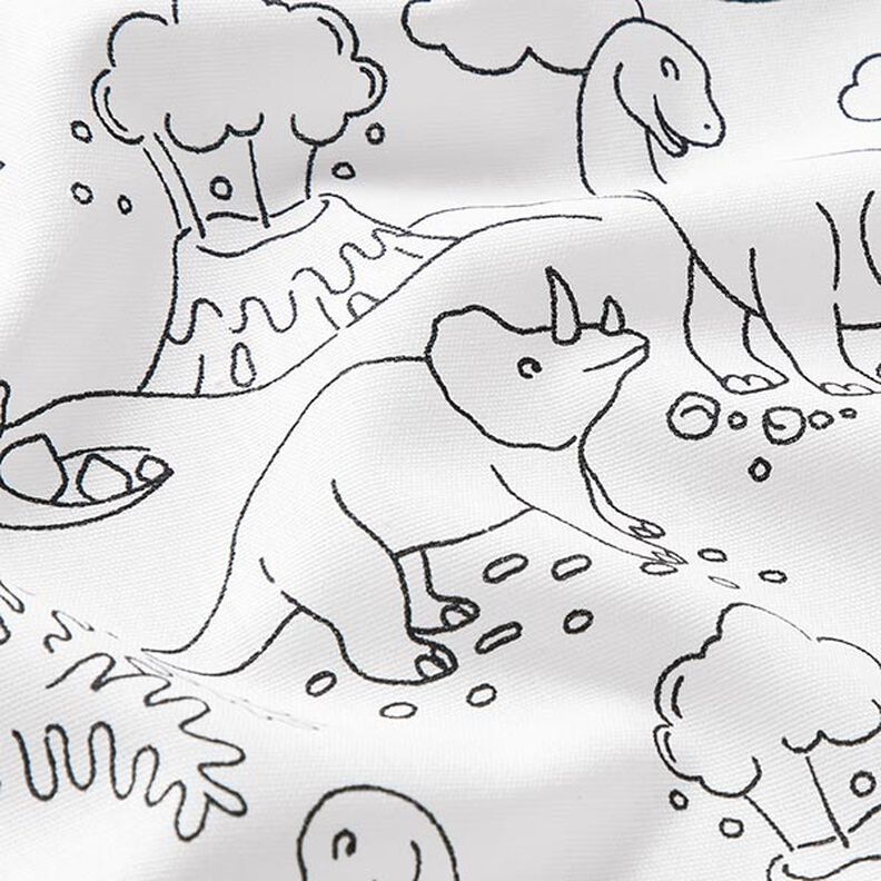 Popeline coton Tissu à colorier Dinosaures – blanc/noir,  image number 2