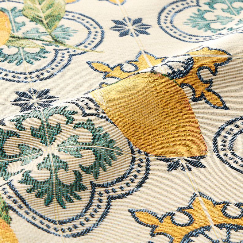 Tissu de décoration Gobelin Carreaux avec citrons – nature/jaune citron,  image number 2