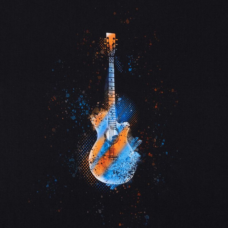 Jersey coton Panel guitare | Glitzerpüppi – noir/orange, image number 7