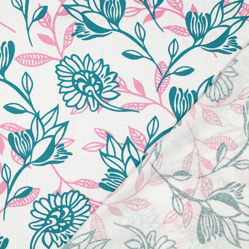 Mélange viscose lin Fleurs | Poppy Fabrics – ivoire/turquoise,  image number 4