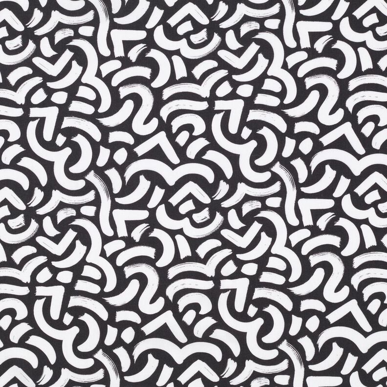 Tissu viscose Lignes ondulées abstraites – noir/blanc, image number 1