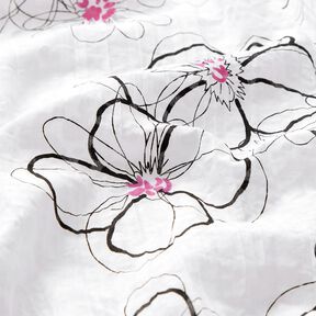Voile crinkle à fleurs et motif léopard – blanc/noir, 