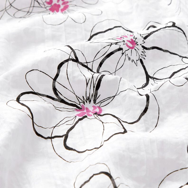 Voile crinkle à fleurs et motif léopard – blanc/noir,  image number 2