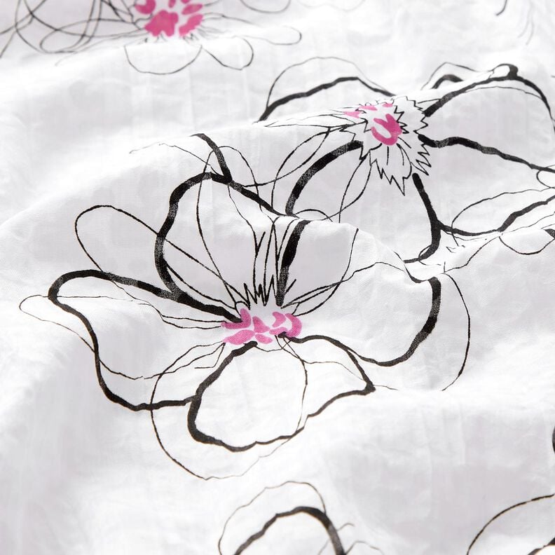 Voile crinkle à fleurs et motif léopard – blanc/noir, image number 2